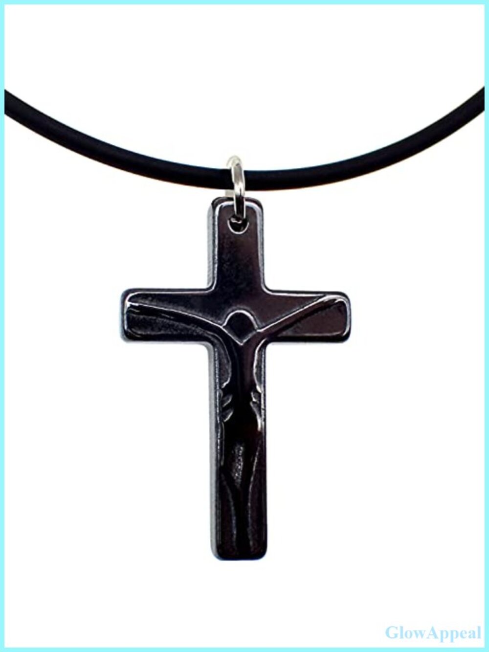 Black Stone Crucifix Cross Pendant Necklace Nylon Cord Adjustable Unisex